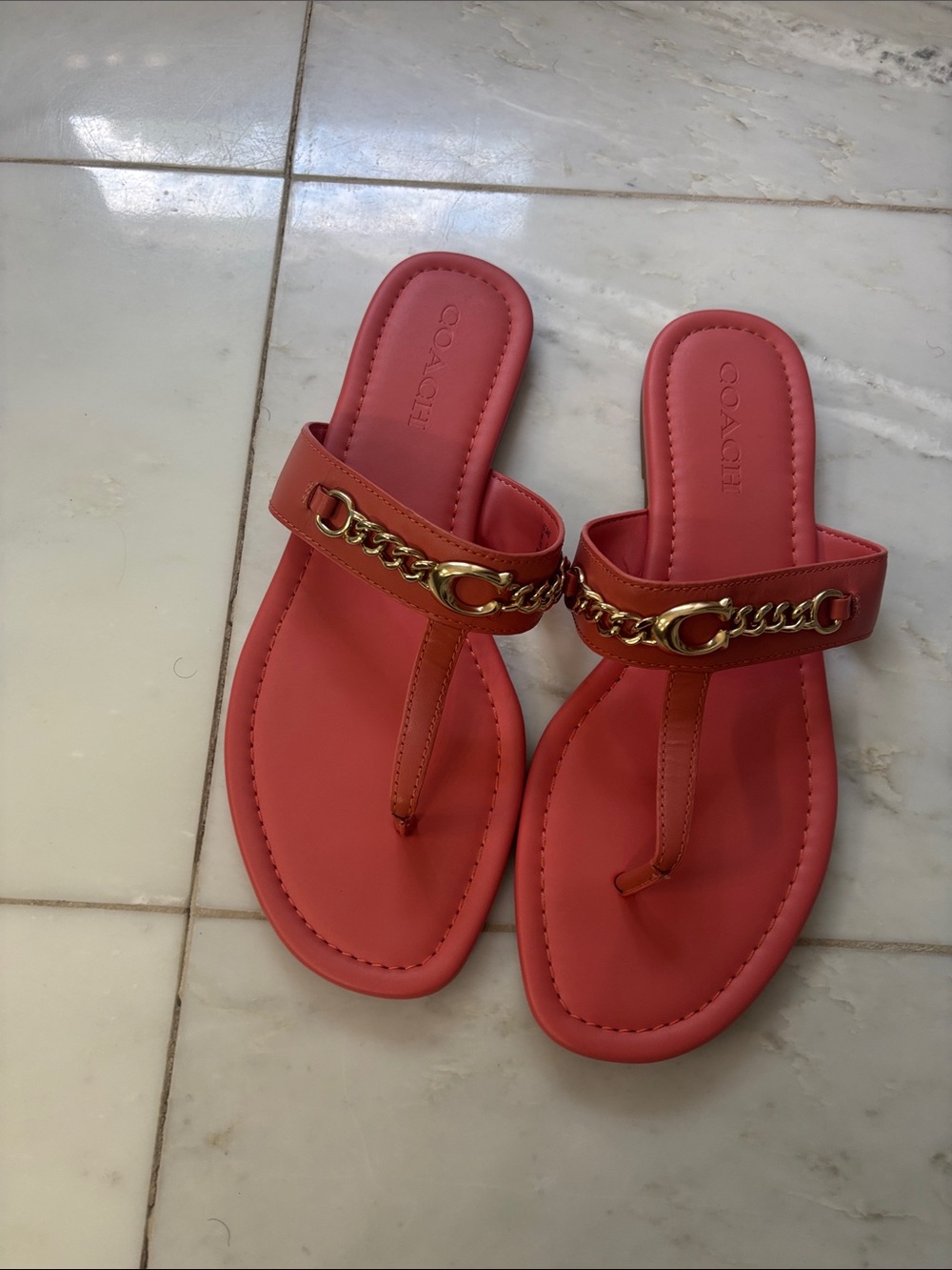 COACH Coral Gold-Chain Thong Sandals